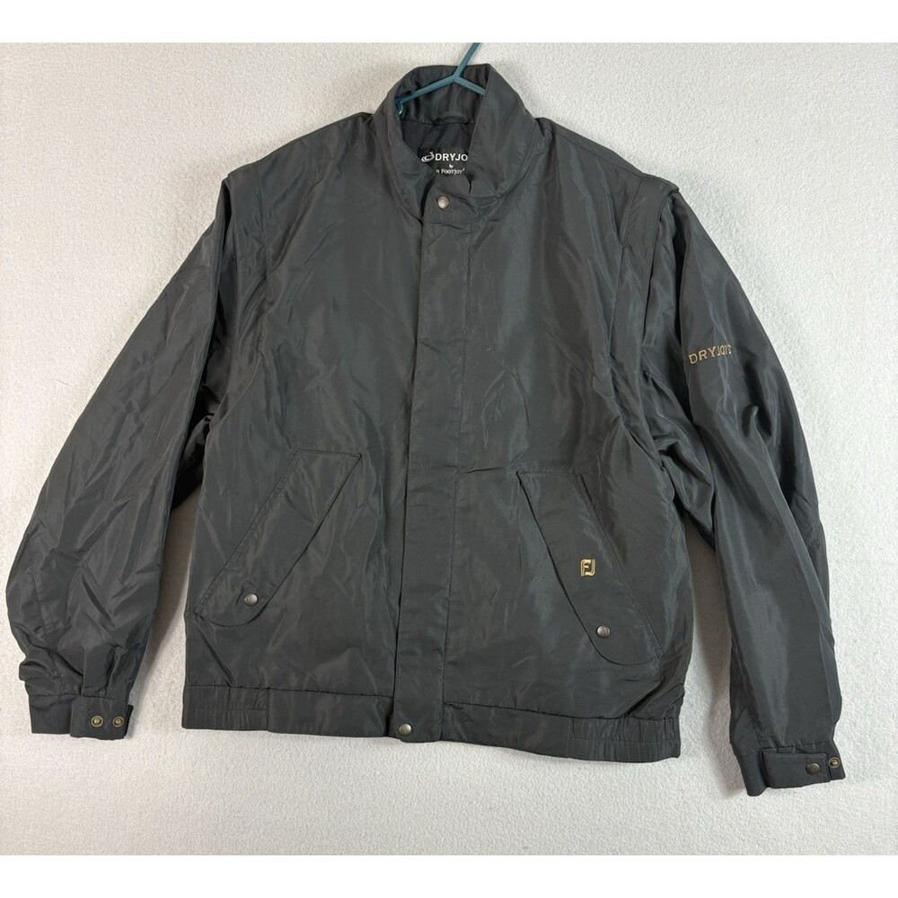 DryJoy FootJoy Jacket Mens Large Black Rain Windbreaker Zip-Off Sleeves Full Zip